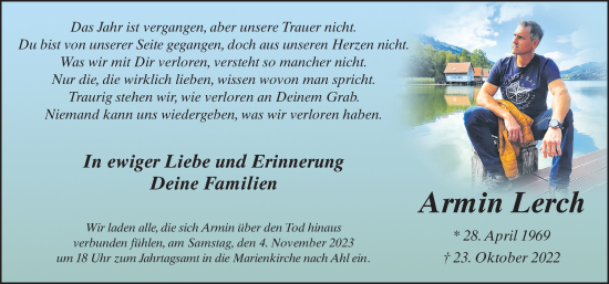 Traueranzeige von Armin Lerch von FZ