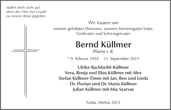 Traueranzeige von Bernd Küllmer von FZ