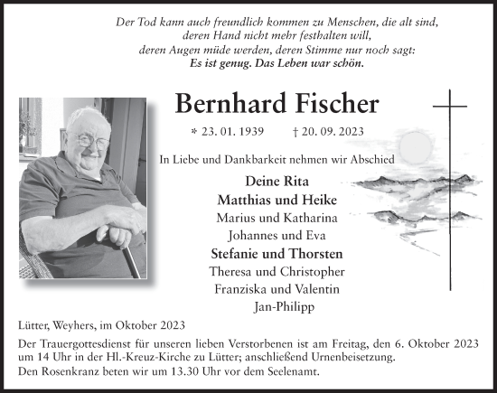 Traueranzeige von Bernhard Fischer von FZ
