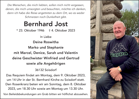 Traueranzeige von Bernhard Jost von FZ