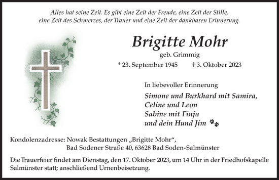 Traueranzeige von Brigitte Mohr von FZ