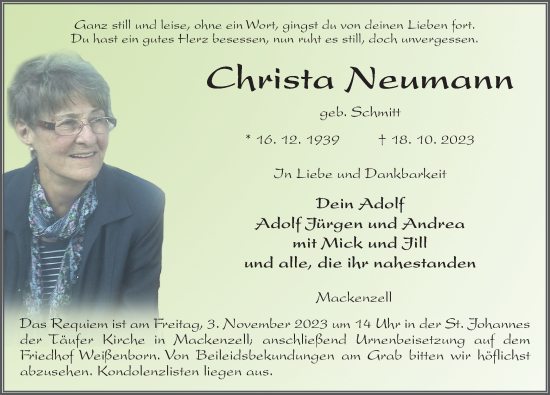 Traueranzeige von Christa Neumann von FZ