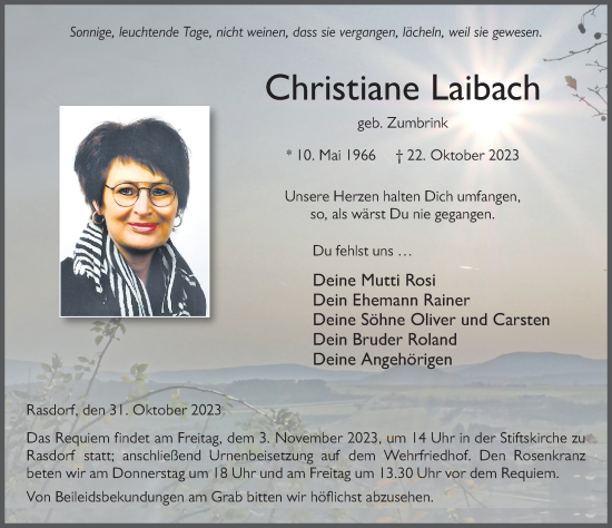 Traueranzeige von Christiane Laibach von FZ