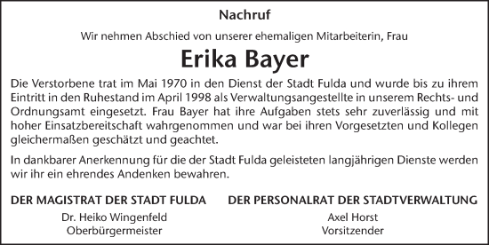 Traueranzeige von Erika Bayer von FZ