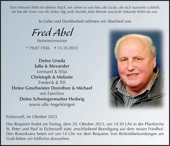 Traueranzeige von Fred Abel von FZ