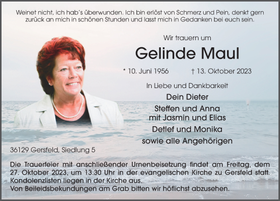 Traueranzeige von Gelinde Maul von FZ