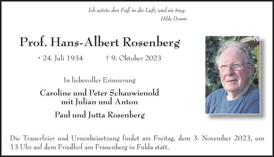 Traueranzeige von Hans-Albert Rosenberg von FZ