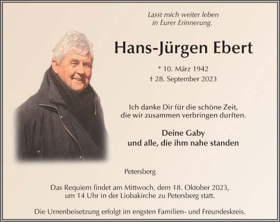 Traueranzeige von Hans-Jürgen Ebert von FZ