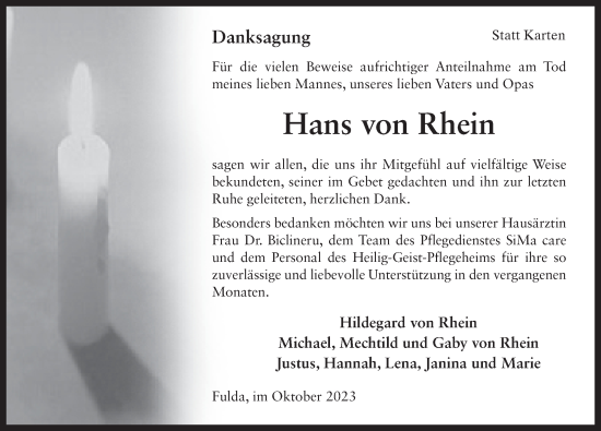 Traueranzeige von Hans von Rhein von FZ