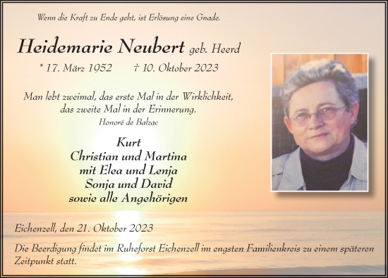 Traueranzeige von Heidemarie Neubert von FZ