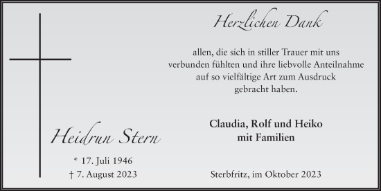 Traueranzeige von Heidrun Stern von FZ