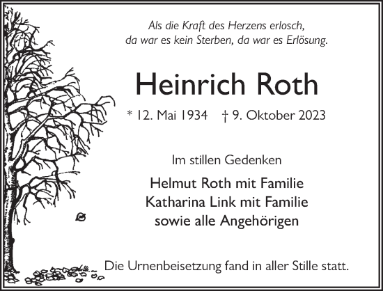 Traueranzeige von Heinrich Roth von FZ