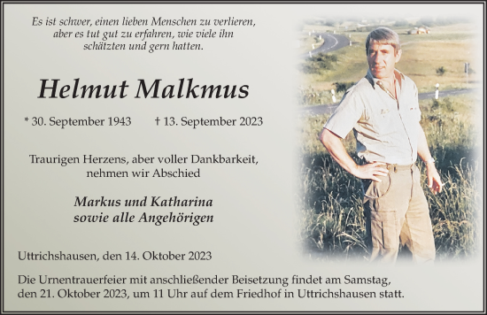 Traueranzeige von Helmut Malkmus von FZ