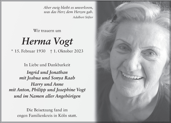 Traueranzeige von Herma Vogt von FZ