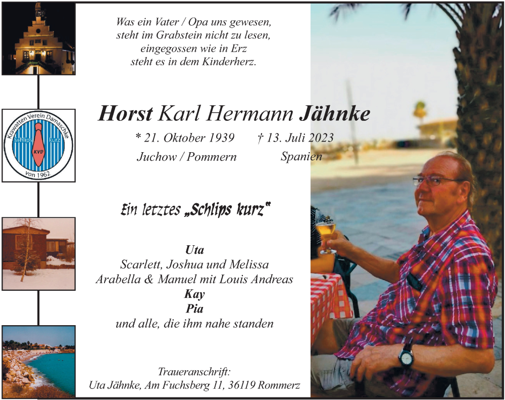  Traueranzeige für Horst Karl Hermann Jähnke vom 14.10.2023 aus FZ