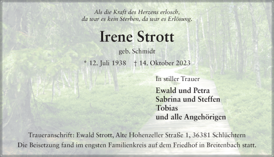Traueranzeige von Irene Strott von FZ