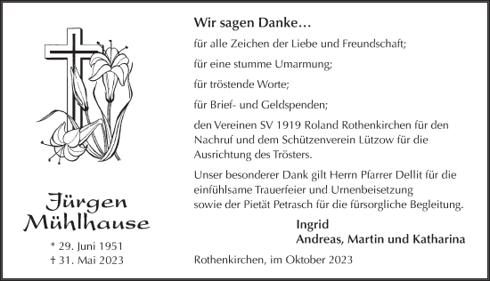 Traueranzeige von Jürgen Mühlhause von FZ