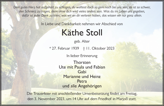 Traueranzeige von Käthe Stoll von FZ