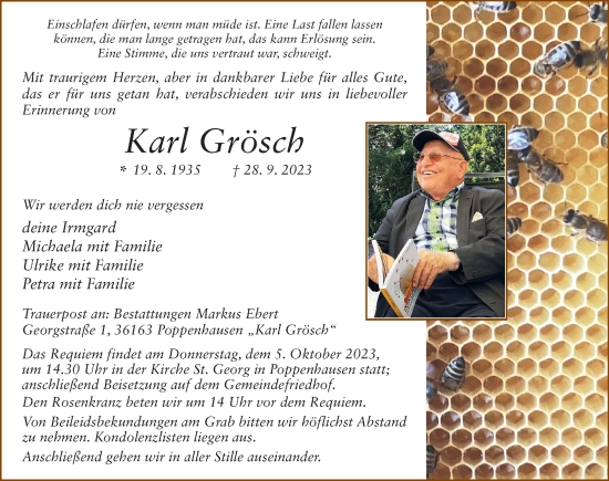 Traueranzeige von Karl Grösch von FZ