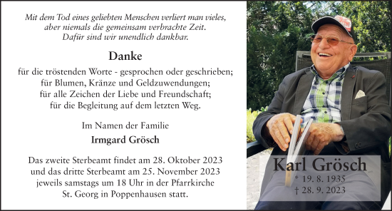 Traueranzeige von Karl Grösch von FZ