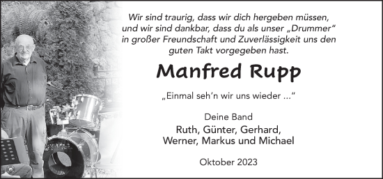 Traueranzeige von Manfred Rupp von FZ