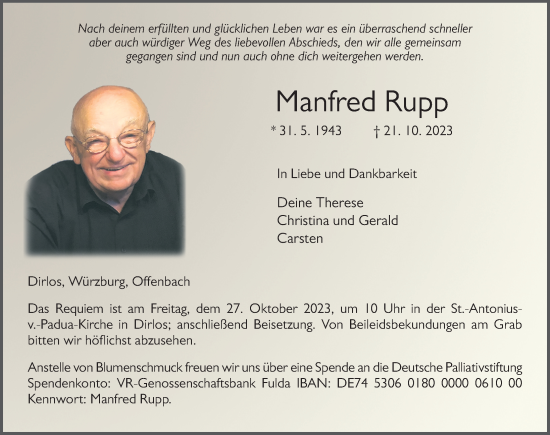 Traueranzeige von Manfred Rupp von FZ