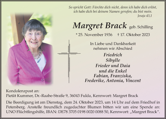 Traueranzeige von Margret Brack von FZ