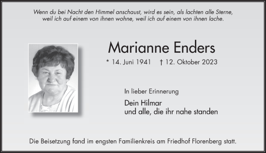 Traueranzeige von Marianne Enders von FZ