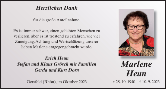 Traueranzeige von Marlene Heun von FZ