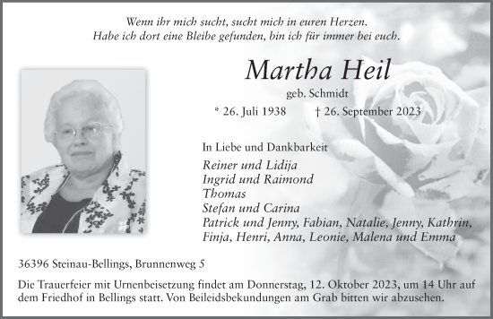 Traueranzeige von Martha Heil von FZ
