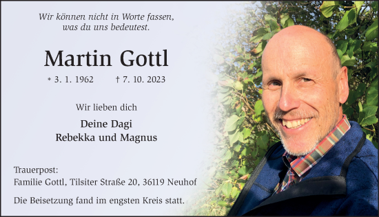 Traueranzeige von Martin Gottl von FZ
