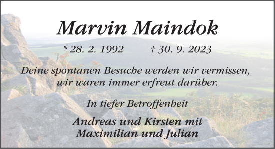 Traueranzeige von Marvin Morton Maindok von FZ