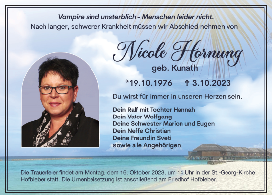 Traueranzeige von Nicole Hornung von FZ