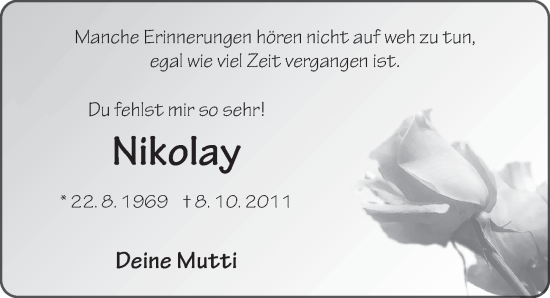 Traueranzeige von Nikolay Zdiarstek von FZ