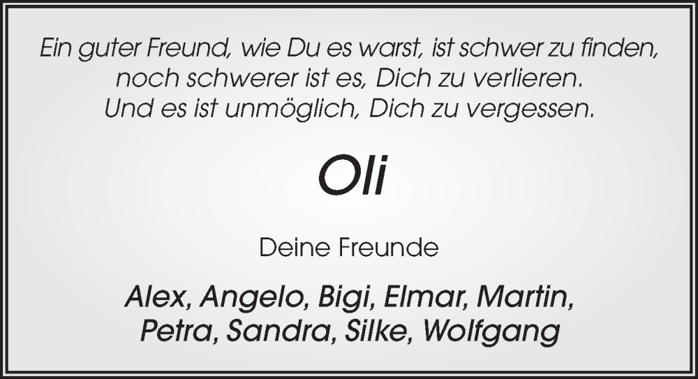  Traueranzeige für Oliver Kalkofen vom 13.10.2023 aus FZ