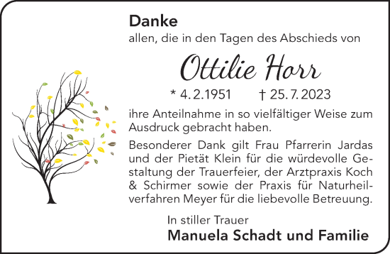 Traueranzeige von Ottilie Horr von FZ