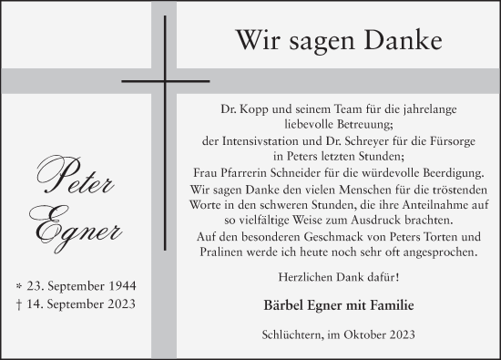 Traueranzeige von Peter Egner von FZ