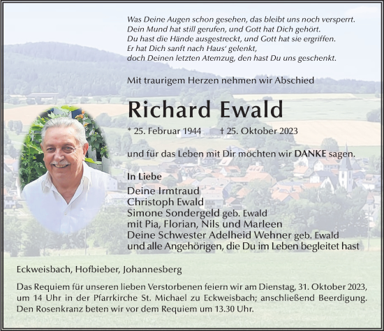 Traueranzeige von Richard Ewald von FZ