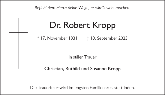 Traueranzeige von Robert Kropp von FZ