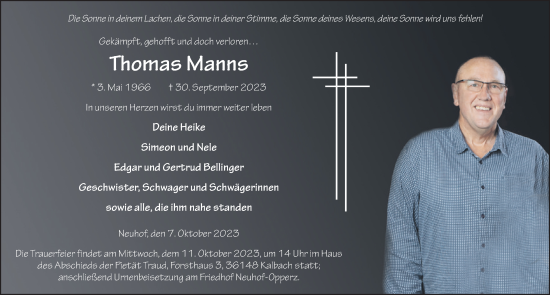 Traueranzeige von Thomas Manns von FZ