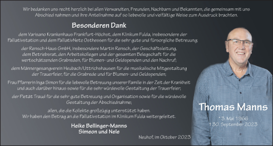 Traueranzeige von Thomas Manns von FZ