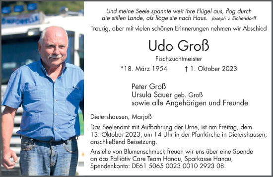 Traueranzeige von Udo Groß von FZ