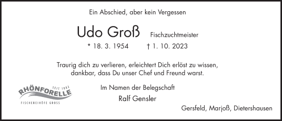 Traueranzeige von Udo Groß von FZ
