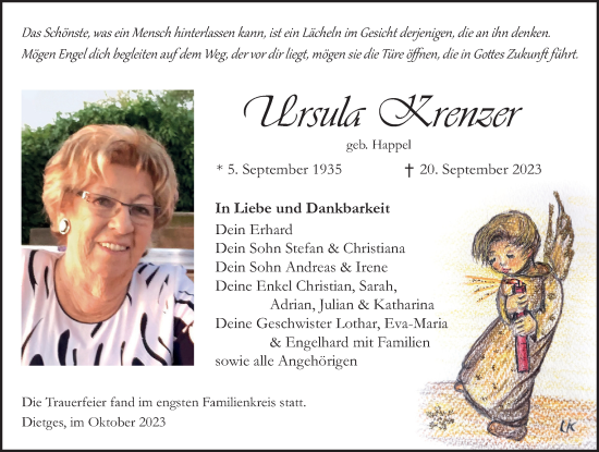 Traueranzeige von Ursula Krenzer von FZ