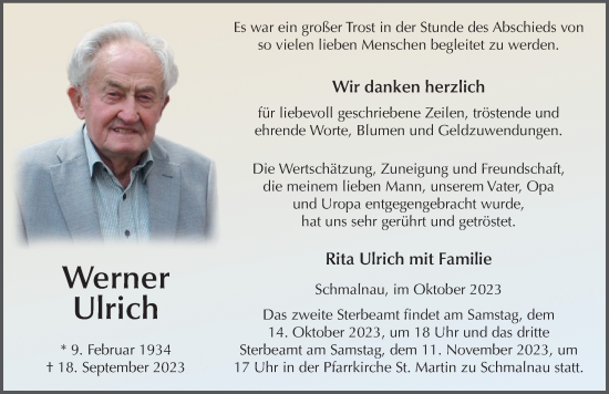 Traueranzeige von Werner Ulrich von FZ