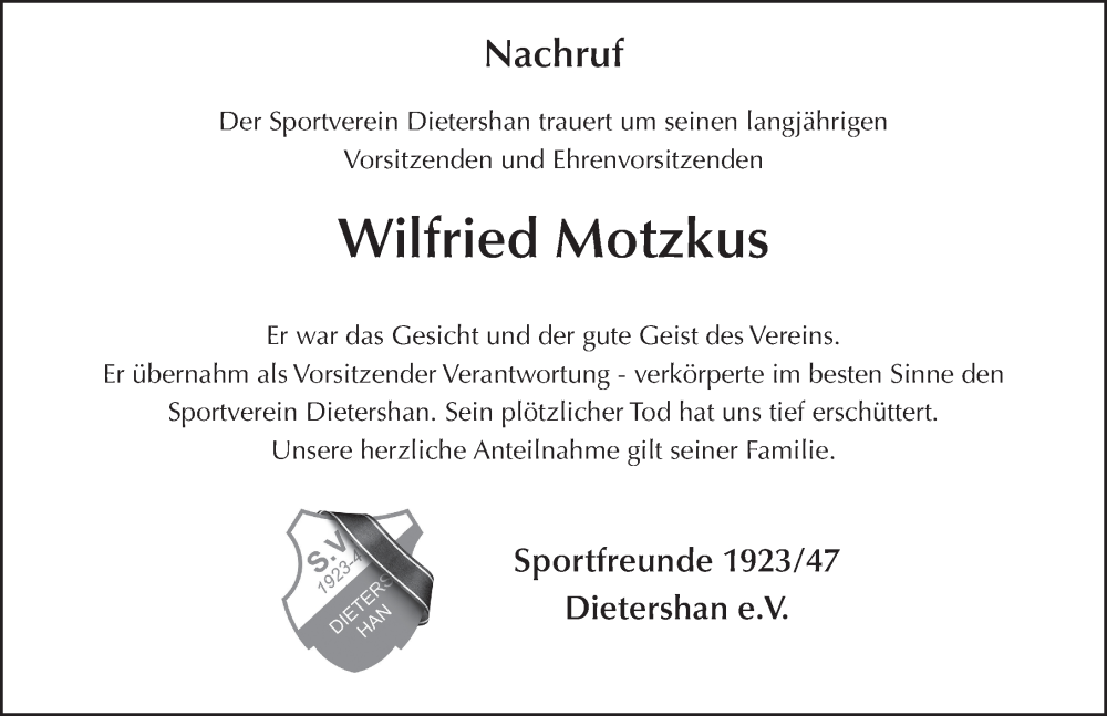  Traueranzeige für Wilfried Motzkus vom 21.10.2023 aus FZ