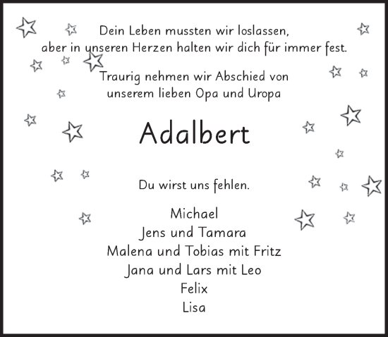Traueranzeige von Adalbert Drechsler von FZ