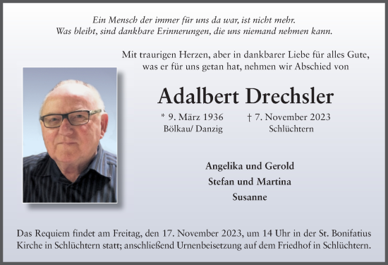 Traueranzeige von Adalbert Drechsler von FZ