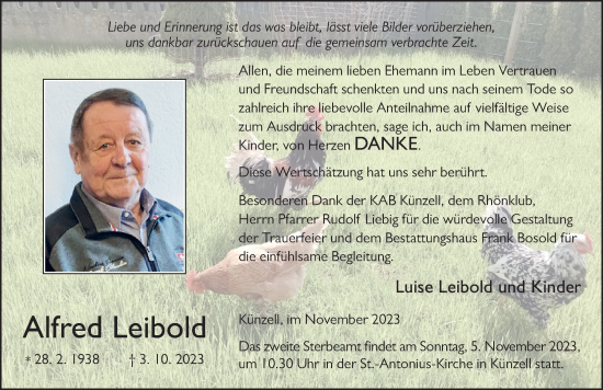 Traueranzeige von Alfred Leibold von FZ