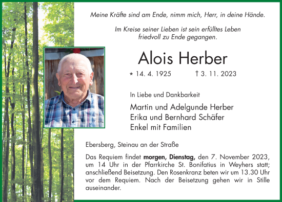 Traueranzeige von Alois Herber von FZ